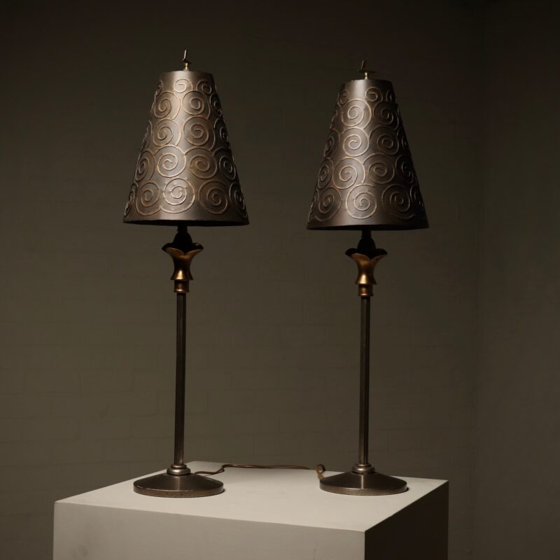 A pair of table lamps designed by Lam Lee for Leeazanne in the 1990s. The pair showcases the designer’s signature balance between sculptural form and material contrast.